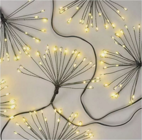 LED svetelná reťaz, 150xLED, svietiace trsy, teplá biela, 230V, časovač, IP20