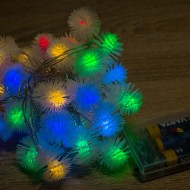 LED vianočné osvetlenie, snehové gule, 4m reťaz, 40xLED, IP20, 3xAA batérie, RGB viacfarebné