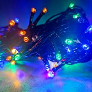 Vianočná LED svetelná reťaz vonkajšia na spájanie FLASH - 100LED - 8m RGB - viacfarebná + studená biela, IP44