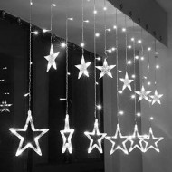  LED svetelný záves - GIRLANDA-HVIEZDY, 3,5m reťaz, 138xLED, IP20, studená biela